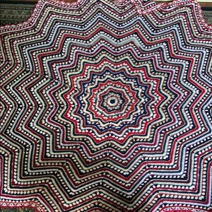 Handmade Crochet Star Blanket Red White Navy Blue